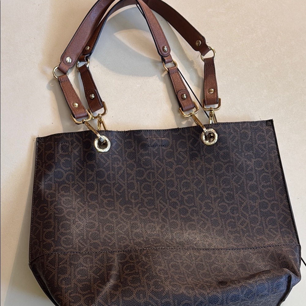 Calvin Klein Brown Leather Tote with Double Handles